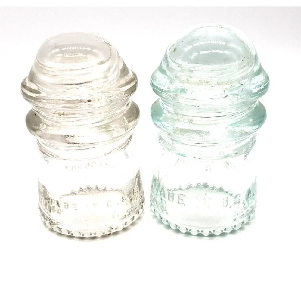 Lot of 2 Hemingray No 9 Clear Glass Insulator Made in USA Antique Collectable